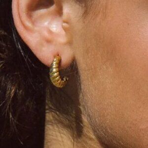 Gold Croissant Hoop Earrings Chunky Huggies Waterproof French Girl Jewelry